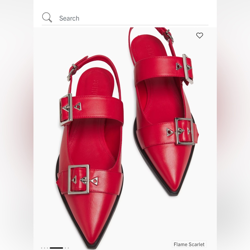 SCHUTZ Flame Scarlet Pointed Slingback Flats with Buckles